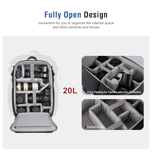 DSLR/SLR/Mirrorless Large Camera Bag Photography Backpack with Rain Cover&16 inch Laptop Compartment&Tripod Holder&Front Vertical Pocket for Canon/Nikon/Sony