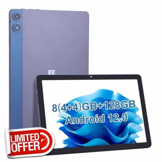C idea 10.1inch Android 12 Tablet PC 8GB (4+4) RAM+128GB ROM+512GB Expandable 1200 * 1920 Eye Protection IPS Screen 6000mAh Battery Life 5MP+13MP Dual Camera Bluetooth WiFi Tablet for Gifts