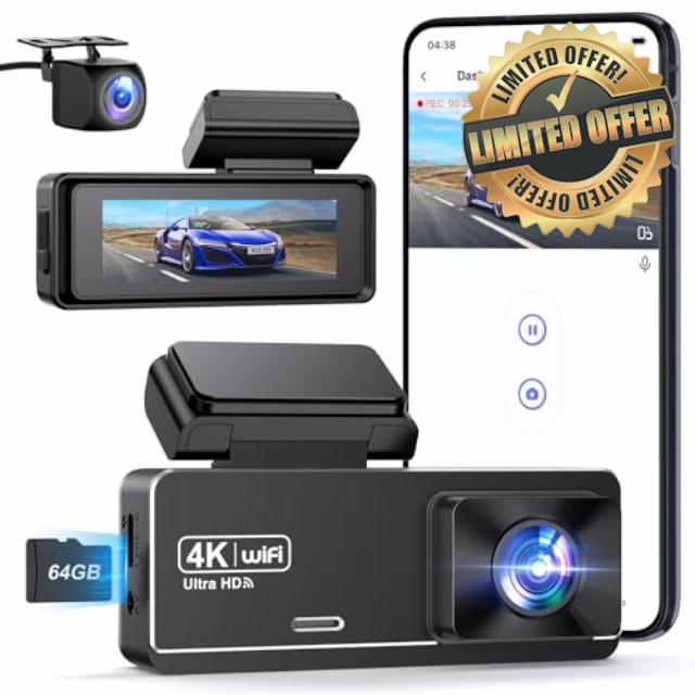 PENEMAY Dash Cam Front and Rear 4K+1080P