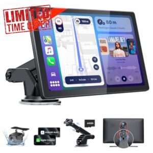 9'' HD Portable Carplay Screen for Car with 4K Dash Cam & 1080P Backup Camera DVR