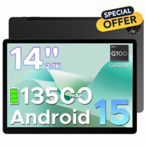 DOOGEE Tab E3 Max 14 Inch Tablet Android 15 Gaming Tablet 13500mAh Large Battery MTK G100 Octa-Core 32GB RAM+256GB ROM (2TB TF)