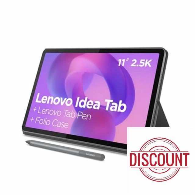 Lenovo Idea Tab - College Tablet - 11″ 2.5K IPS Touchscreen Display - 90Hz - MediaTek Dimensity 6300-8 GB Memory - 256 GB Storage - Integrated Arm Mali-G57 MC2 Tab Pen and Folio Case
