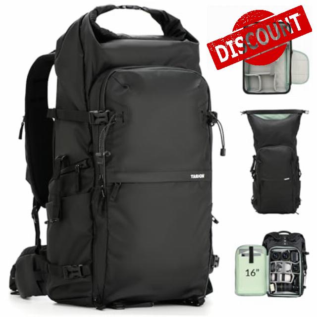 TARION Professional Camera Backpack for Travel - 35L Urban Rolltop Camera Bag with Side Access Modular Insert & Waist Strap