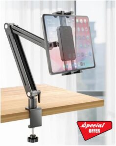 Adjustable Portable Monitor Stand 15.6" - 360° Rotating Base Tall Tablet Desk Arm Holder Stand for iPad Air/Pro/Mini Swivel Flexible Bed Clamp Mount Soporte para Tablet/Monitor Portatil/Ereade