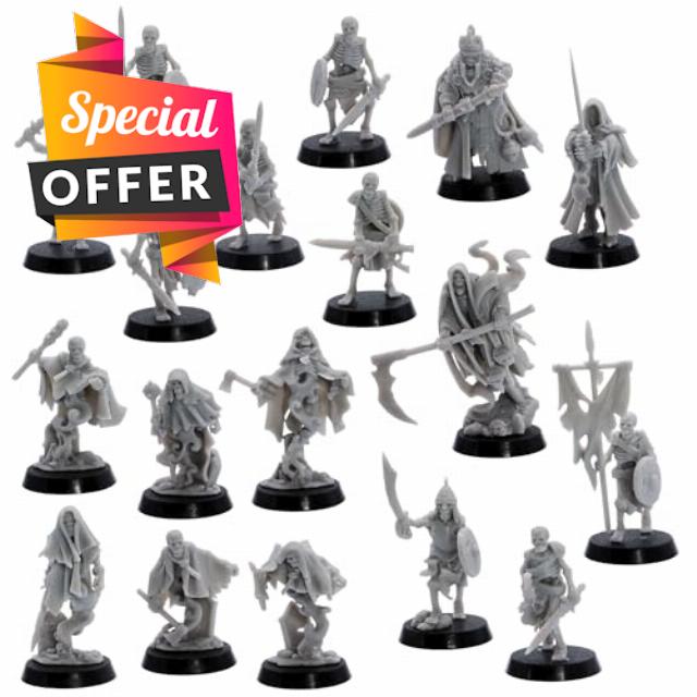 Undead Skeleton Army – 18 Miniatures for DnD & Tabletop Wargames | 32mm Scale Undead Set | RPG Skeleton Warriors