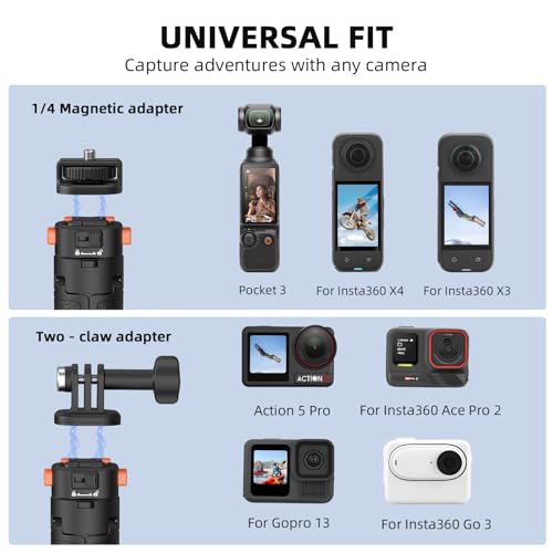 Mini Table Desk Extendable Tripod Stand Small Handheld Selfie Stick with Quick Release 1/4'' Screw Vlog for DJI Action 5 Pro for Insta360 X4 Accessories