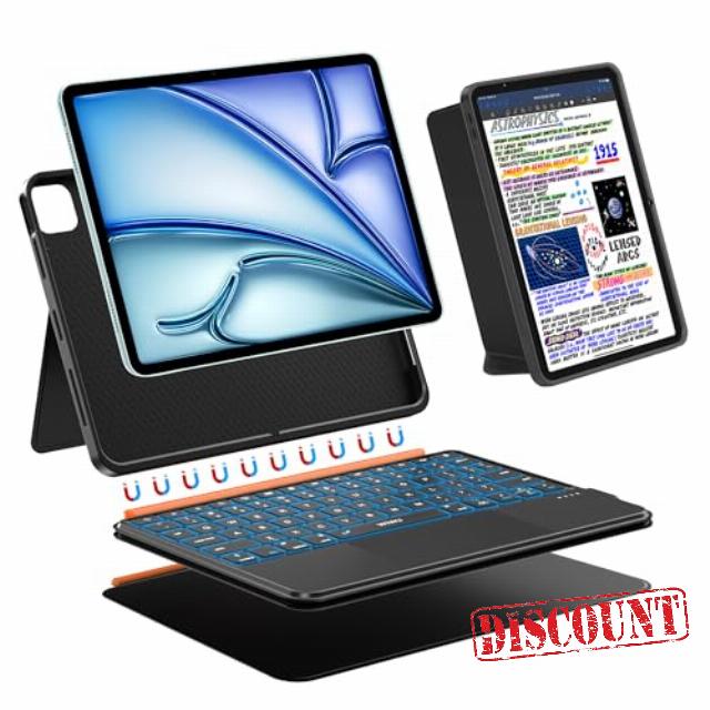 WIWU iPad Case with Keyboard 11 Inch A16 11th 10th Gen 3 in 1 Magnetic Detachable Keyboard Case Adjustable Stand Backlit Keys with Touchpad (BLACK