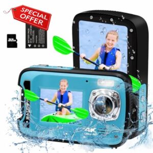 Underwater Camera 17FT 4K 48MP Waterproof Camera for Snorkeling,Dual Screen Auto Focus Digital Camera with 32GB Card