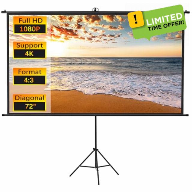 INMOZATA 72 inch Projector Screen and Stand/Wall/Ceiling Mounted Projection Screen Outdoor Indoor with 4:3 Matte White Screen & Ambient Light Rejecting Movie Screen for Garden Camping Home Theate