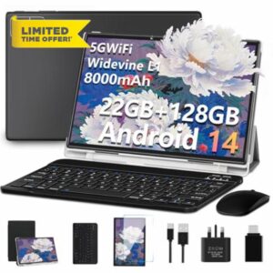 JVVQTB Tablet Android 14 10 Inch Octa Core 22GB RAM + 128GB ROM (1TB TF) | 5G + 2.4G WiFi | GPS| FHD | Bluetooth 5.0 | 8000mAh | 8MP + 5MP | Type C