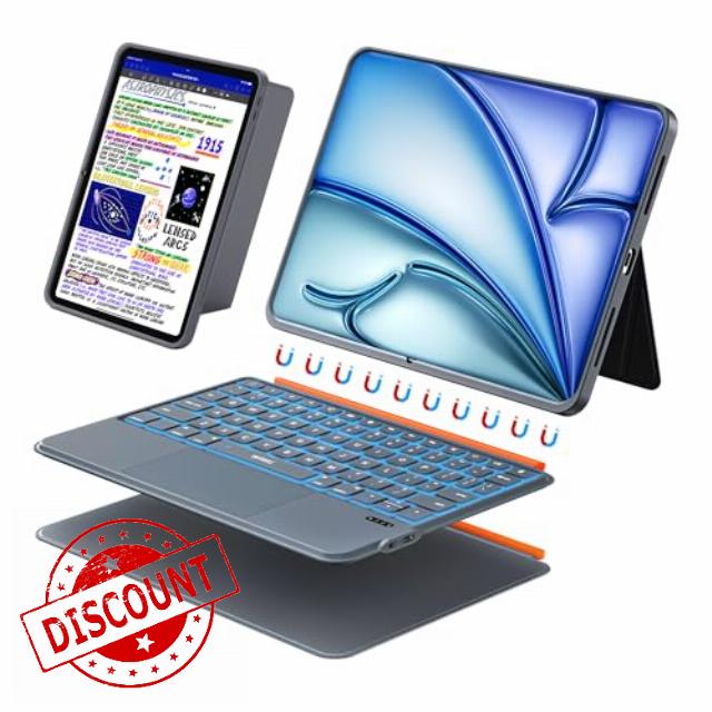 WIWU iPad Keyboard Case 11 Inch A16 11th 10th Gen 3 in 1 Magnetic Detachable Case Keyboard Adjustable Stand Backlit Keys with Touchpad (GREY