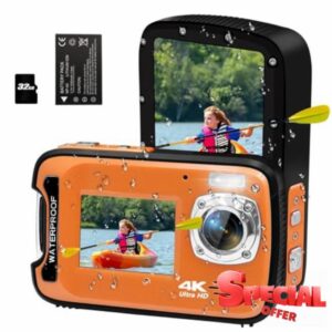17FT Underwater Camera 4K 48MP Waterproof Camera for Snorkeling,Dual Screen Auto Focus Digital Camera with 32GB Card
