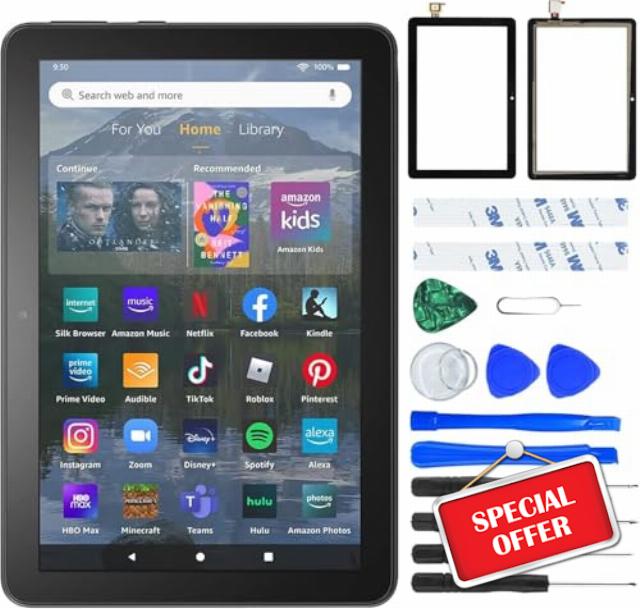 NB+ Screen Replacement for Amazon Kindle Fire HD8/HD8 Plus Tablet 10th Generation 2020 K72LL3 K72LL4 Digitizer Touchscreen with Repair Tool Kits(with adhesive tape)