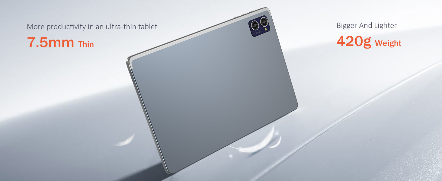 Tablet device displaying a racing game, held by hands. Text and icons overlay the image, promoting WiFi technology benefits for productivity and gaming performance.