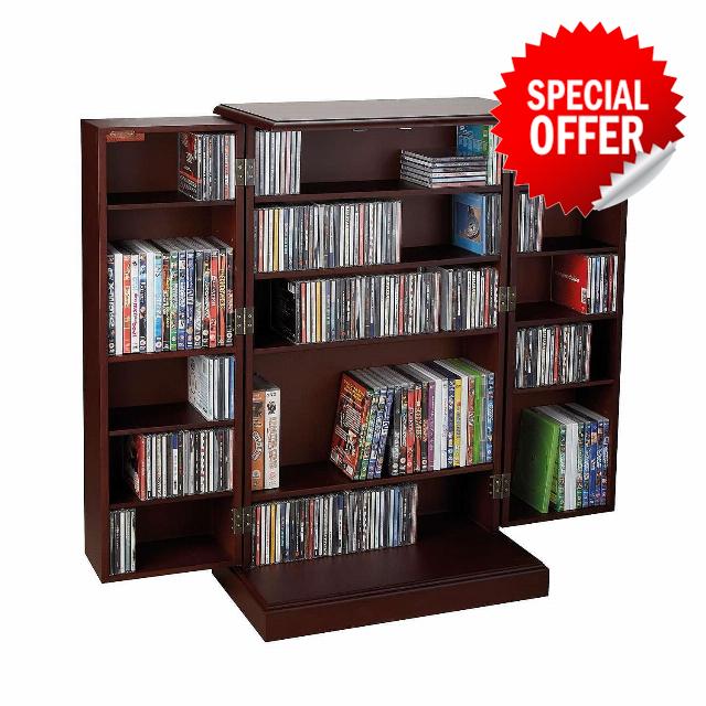 Coopers of Stortford - Media Storage Cabinet - Holds up to 578 CDs or 258 DVDs - Adjustable Shelving - Rich Mahogany Wood Finish - Dust-Proof Organised Media Solutio