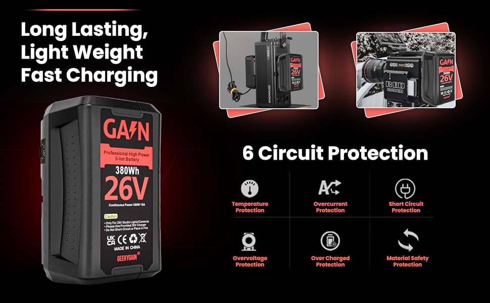 Two black power supply units with red displays. Features include 2 output interfaces, DTAP-1 port, output connectivity, and power display button. Units show 26V on screen.