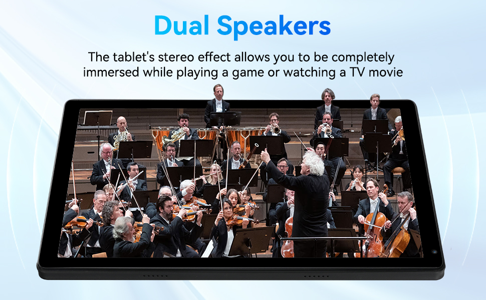 Text reads 'Lightweight and Slim Design' '0.5KG' '10mm'. Product specifications showing slim tablet design with thickness and weight measurements on blue background.