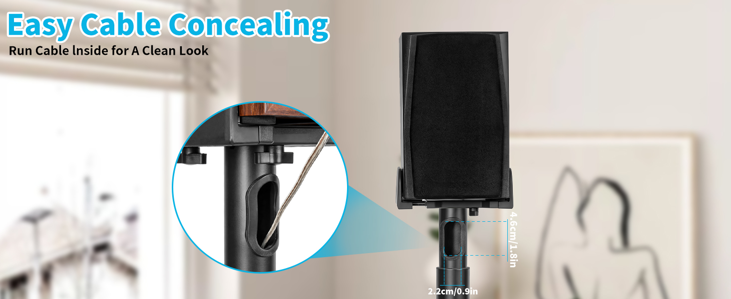 Text reads 'Easy Cable Concealing'. Product demonstration showing cable management system with before and after comparison of organized vs unorganized desk cables.