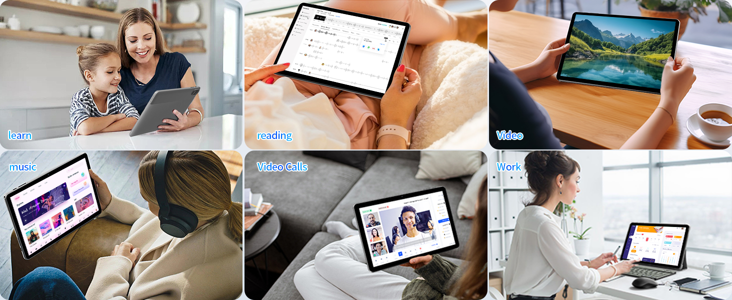 Text reads: '3 in 1 Tablet' Product advertisement showing tablet device with keyboard case and additional accessories against blue gradient background.