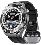 Multiple angles of a black sports smartwatch showing digital compass bezel and dark display with red accents.