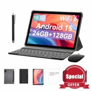 GOZZGEAR Tablet 10 Inch| 24 GB| 128GB ROM(TF 2TB)| Android 15| 4-1 android tablets| Five-core| WiFi 6| 5G WiFi| 8000 Mah|Tablet PC with Keyboard| Mouse| Case| Stylus| 2-Year Warranty (Gray