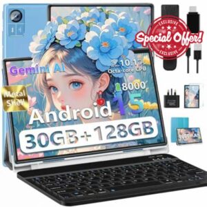 Tablet Android 15 Octa Core 10 Inch 30GB RAM + 128GB ROM (2TB TF) | 5G + 2.4G WiFi | 8000mAh | FHD | Bluetooth 5.0 | GPS | 8MP + 5MP | Type C