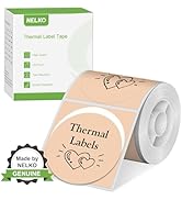 Roll of thermal labels next to product box. Labels feature heart designs. Box indicates eco-friendly and direct thermal properties.