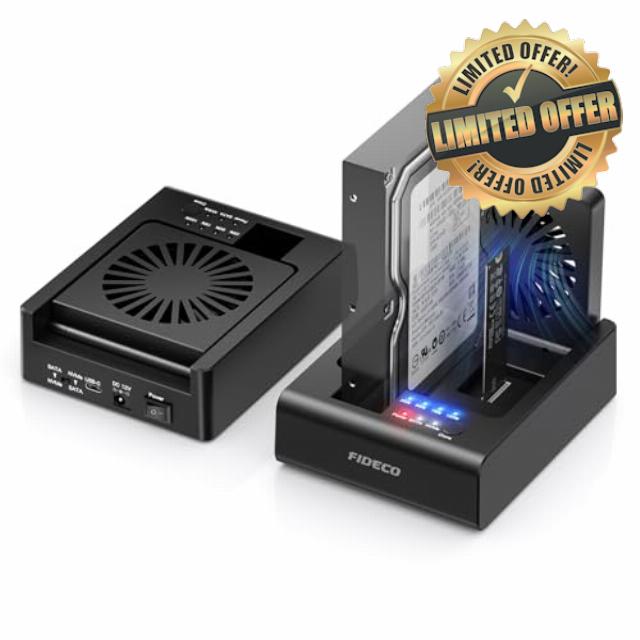 FIDECO USB C Docking Station for M.2 PCIe NVMe SSD and 2.5/3.5 inch SATA HDD with Bidirectional Offline Clone