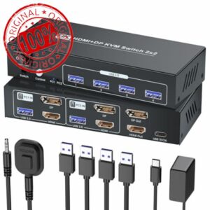 HDMI Displayport KVM Switch 2 Monitors 2 Computers