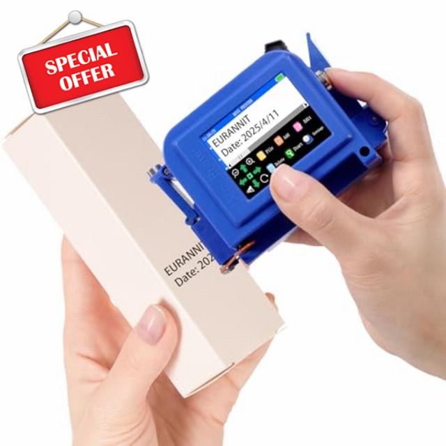 E11 Mini Handheld Inkjet Printer with External Conveyor Wheel & Nozzle Cap - 0.5" Print Height for Bottles