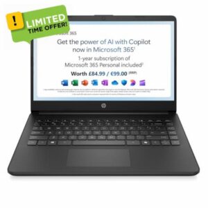 HP 14s-dq3001na Intel Celeron N4500 Dual-Core 4GB RAM 64GB eMMC 14" HD LCD Windows 11 Home S Laptop USB-C HDMI WiFi 6 Lightweight - Black - BM2T8EA#ABU