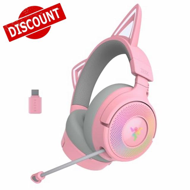 Razer Kraken Kitty V3 Pro - RGB Kitty wireless gaming Headset - reactive cat ears for streaming Headphone - Triforce 40mm Driver - Hyperspeed Wireless and Bluetooth - THX Spatial Audio | Quartz