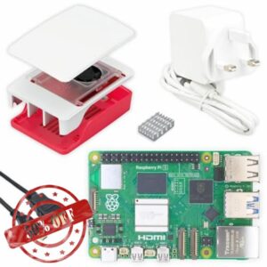 Raspberry Pi 5 8GB Essential Kit — Official 27W Power Supply | Official Case with Integrated Fan and Aluminum Heat Sink | 4K 60Hz Micro-HDMI Cable