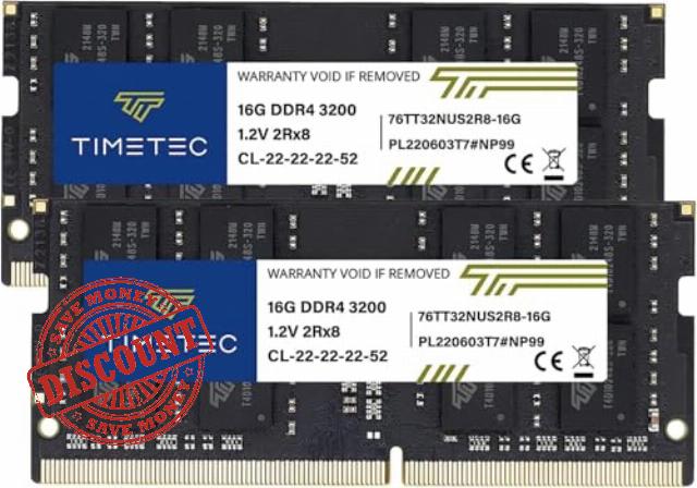 Timetec Premium 32GB KIT(2x16GB) DDR4 3200MHz (or 2933MHz or 2666MHz) PC4-25600 Non-ECC Unbuffered 1.2V CL22 2Rx8 Dual Rank 260 Pin SODIMM Laptop Notebook PC Computer Memory RAM Upgrade