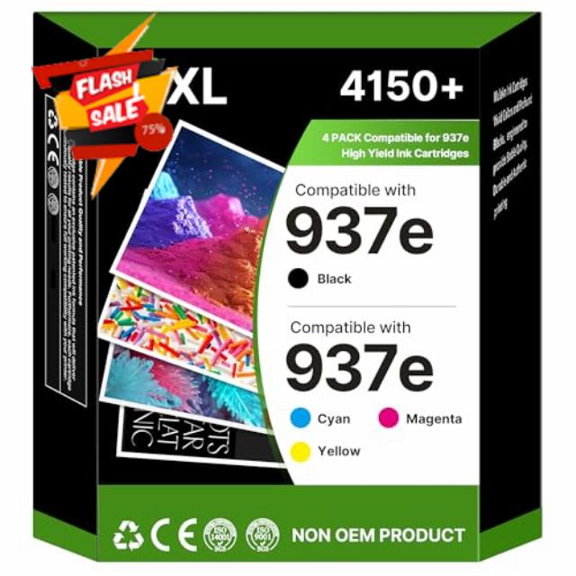 937e 937XL Ink Cartridges Compatible for HP 937e 937 ink Cartridges for HP OfficeJet Pro 9110b 9120e 9130b 9122e 9125e 9128e 9129e 9130e 9132e 9730e printers (4-Pack