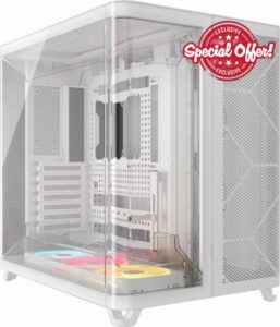 CORSAIR AIR 5400 LX-R RGB iCUE LINK Triple-Chamber Mid-Tower Panoramic PC Case – 3x Pre-Installed Reverse-Rotor LX-R RGB Fans