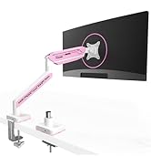 Black monitor mount with red accented articulating arm and desk clamp mechanism, shown from two angles.