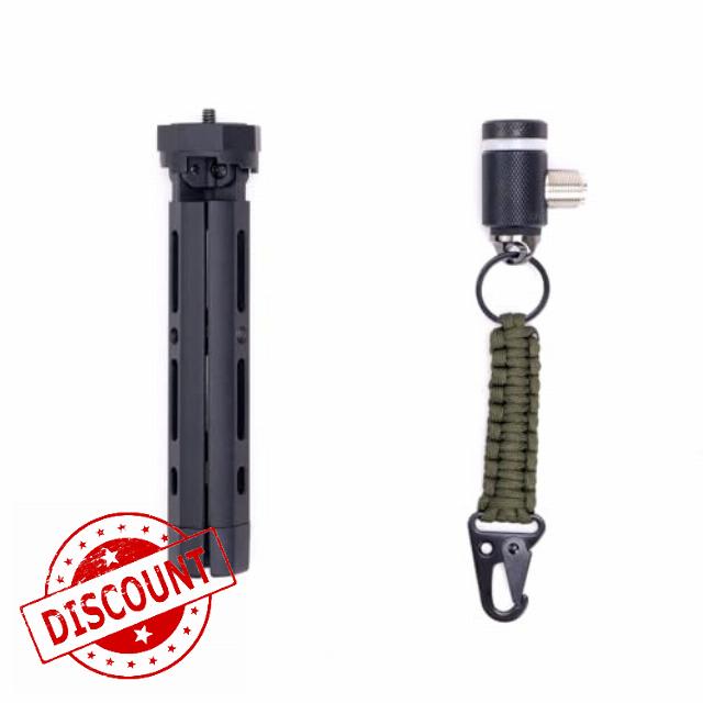 GRA-ULTmini Mini Tripod with GRA-AD35L L-Type 3/8-24 to SO-239 (UHF) Adapter – Black + 1/4-20 Camera Connector Paracord Keychain for Ham Radio Antenna