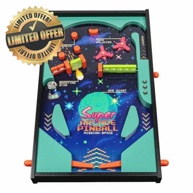 Professor PUZZLE Super Arcade Pinball | Wooden Tabletop Pinball Game for Kids & Adults | Retro Pixel Arcade Design | Classic Flipper Gameplay With Obstacles | Fun Family Skill Game | Gift Idea