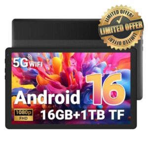 Gleeso Tablet｜Android 16 Tablet 10 Inch｜16GB RAM 1TB TF Android Tablets with Face Unlock｜Widevine L1｜BT 5.4/5G WiFi｜5MP Dual Camera