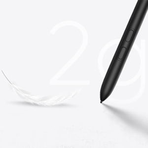Two stylus pens displayed at angles on light blue background with faint numerical watermark. One dark gray angled pen and one orange/tan colored pen visible.
