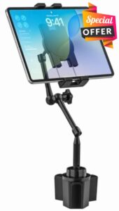 Oilcan Tablet Car Cup Holder Mount [360° Adjustable Long Arm] Metal Tablet Mount for Cupholder with Rugged Aluminum Arm for Tablets Phones
