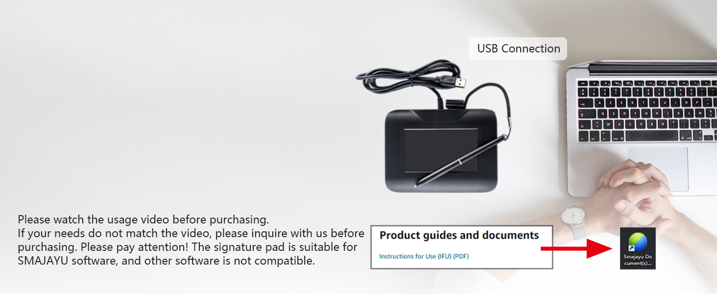 Technical diagram showing USB connection instructions with arrows and component illustrations for electronic device setup.