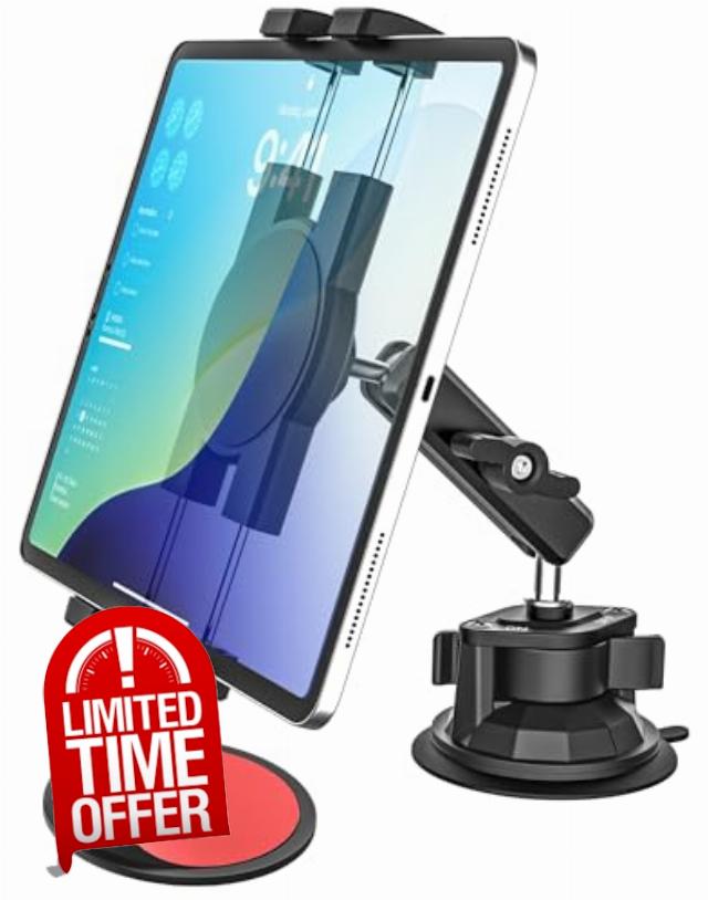 Oilcan Metal Car Tablet Mount with Large Suction Cup