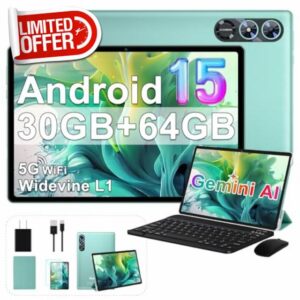 fezawio Android 15 Tablet with Keyboard 30GB+64GB