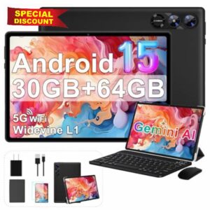 fezawio Android 15 Tablet with Keyboard 30GB+64GB