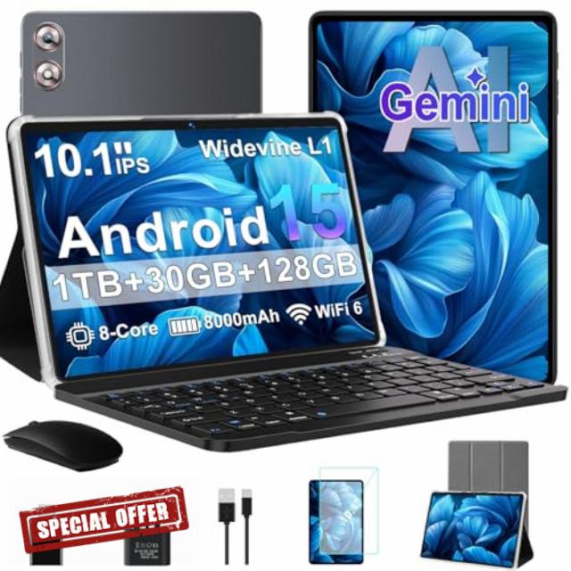 fezawio 10.1 Inch Android 15 Tablet with Gemini AI