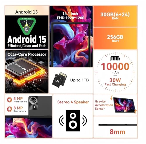 30GB+256GB(TF 1TB) Tablet with Pen and Keyboard