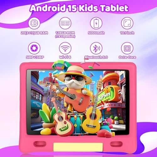 Android 15 Tablet for Kids|20GB+128GB+1TB Expand|Octa-Core|Face ID & Parental Control | 5000mAh & Fast Charging|5MP+8MP|WiFi 6|BT 5.3|Dual Speakers|Protective Case