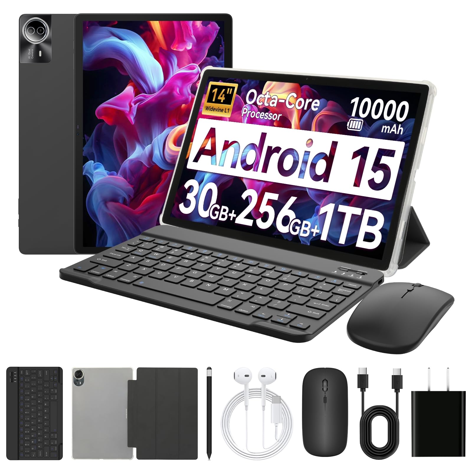 Dual Camera Tablets PC with Mouse Case Earphone (Black)